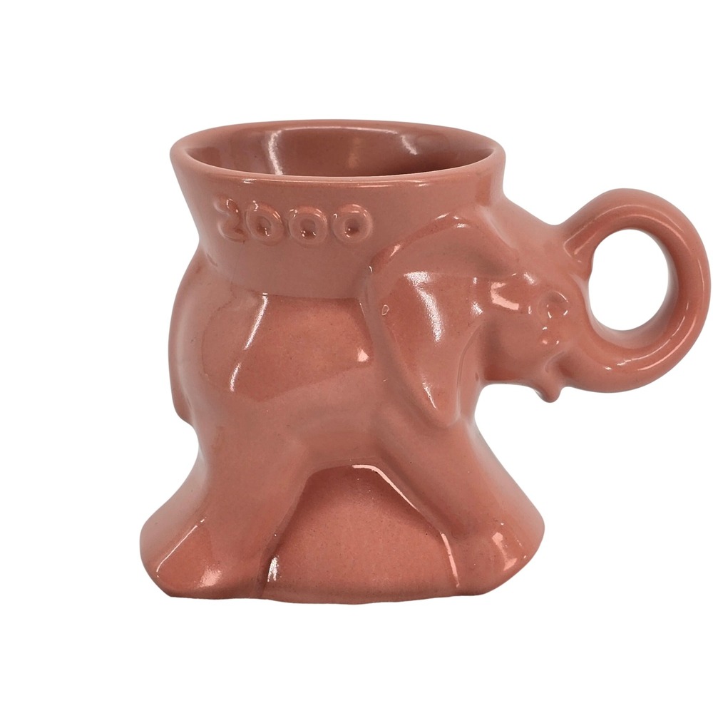 Frankoma Pottery 2000 GOP Elephant Mug Pink Terracotta Glaze Republican Vintage